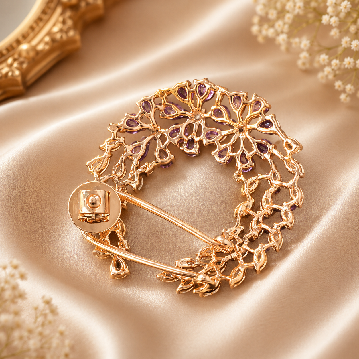 Luxury Rose Gold Earrings with Natural Marquise Diamonds & Purple Gemstones | Savya Jewels