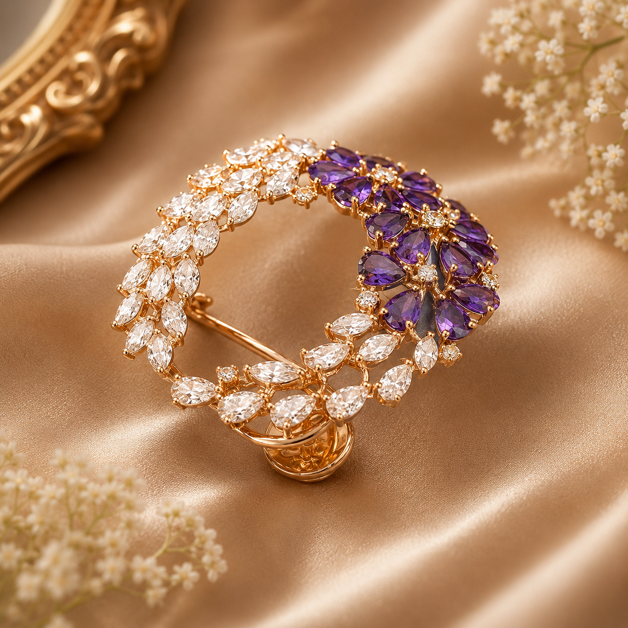 Luxury Rose Gold Earrings with Natural Marquise Diamonds & Purple Gemstones | Savya Jewels