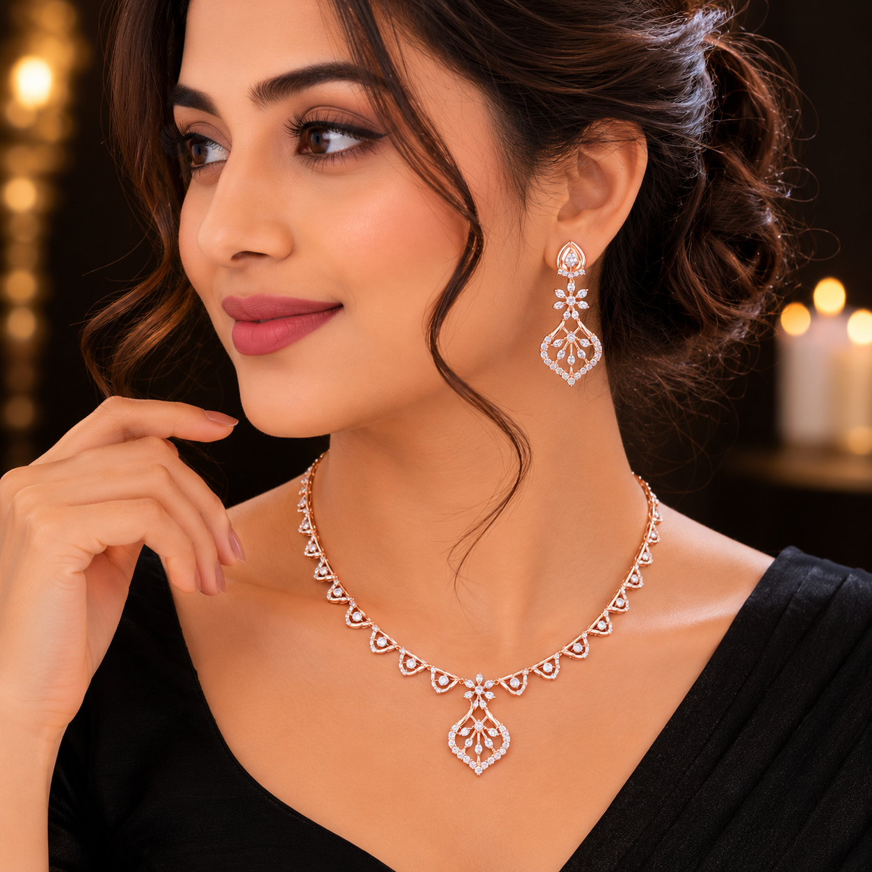 Delicate Diamond Vine Necklace with Matching Earrings