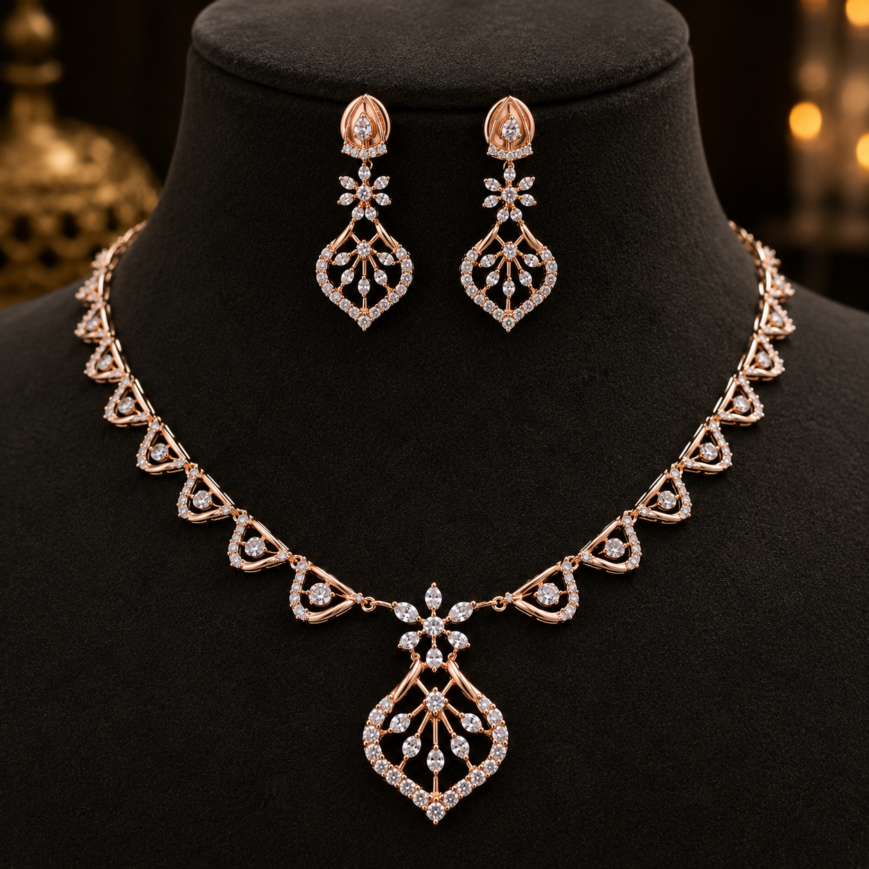 Delicate Diamond Vine Necklace with Matching Earrings