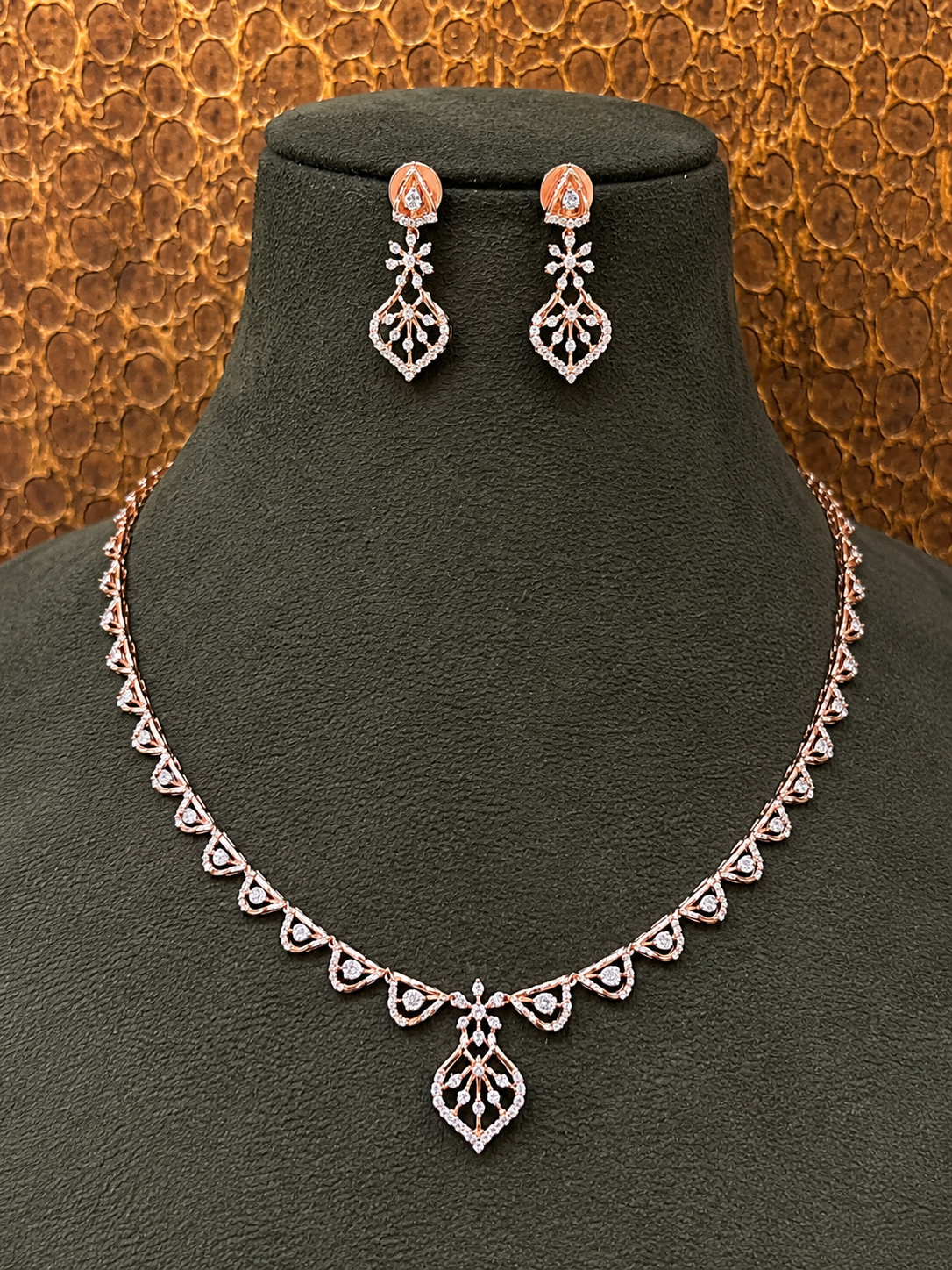 Delicate Diamond Vine Necklace with Matching Earrings