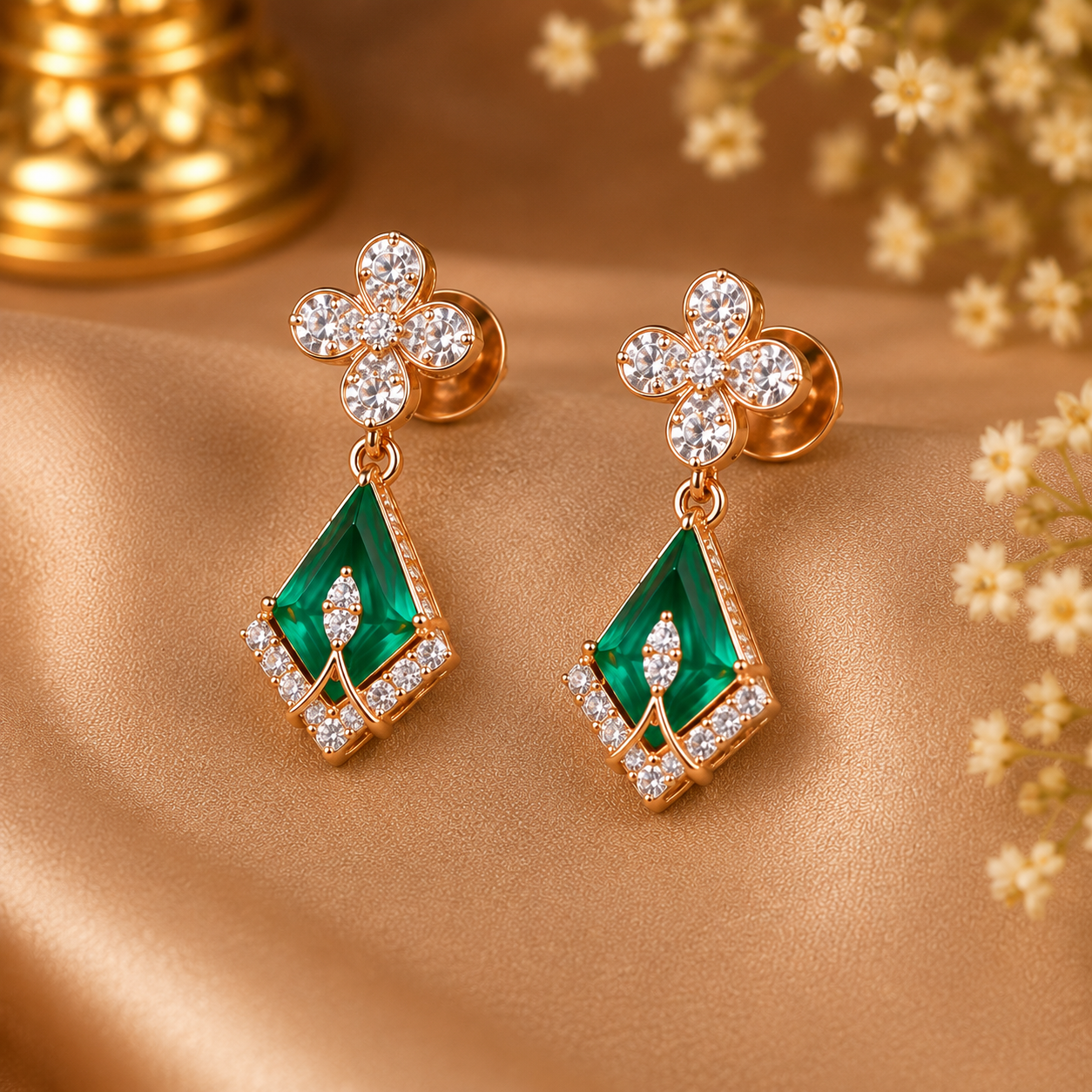 Emerald & Diamond Bridal Necklace Set in 14Kt