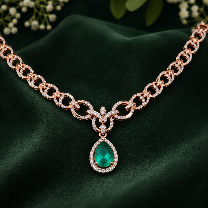 Bridal Emerald Diamond Necklace Set in Gold
