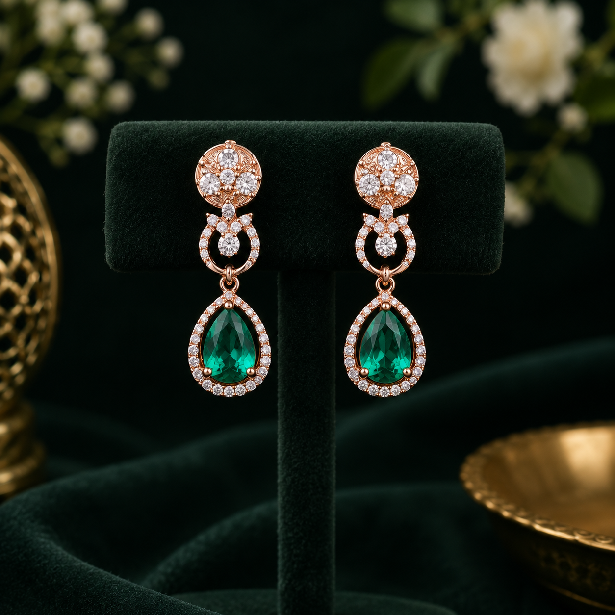 Bridal Emerald Diamond Necklace Set in Gold