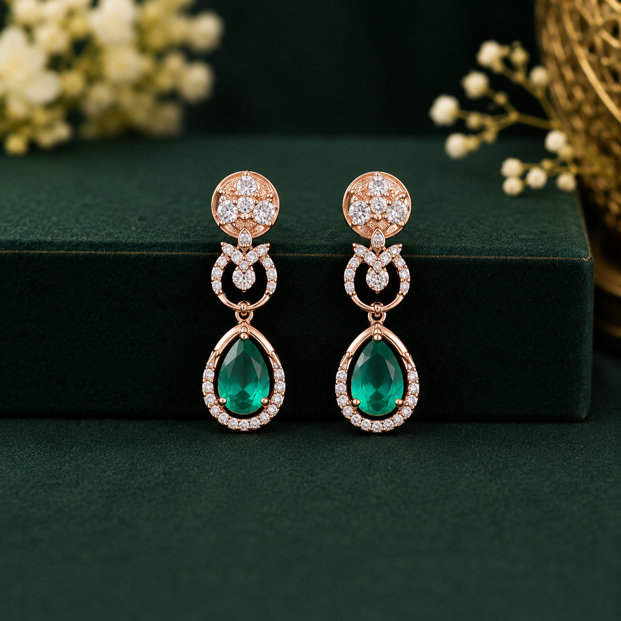 Bridal Emerald Diamond Necklace Set in Gold