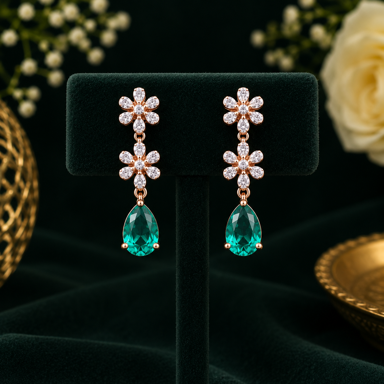 Bridal Emerald & Diamond Necklace Set in 14Kt Gold