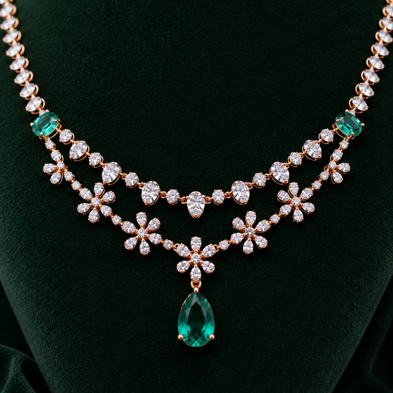 Bridal Emerald & Diamond Necklace Set in 14Kt Gold