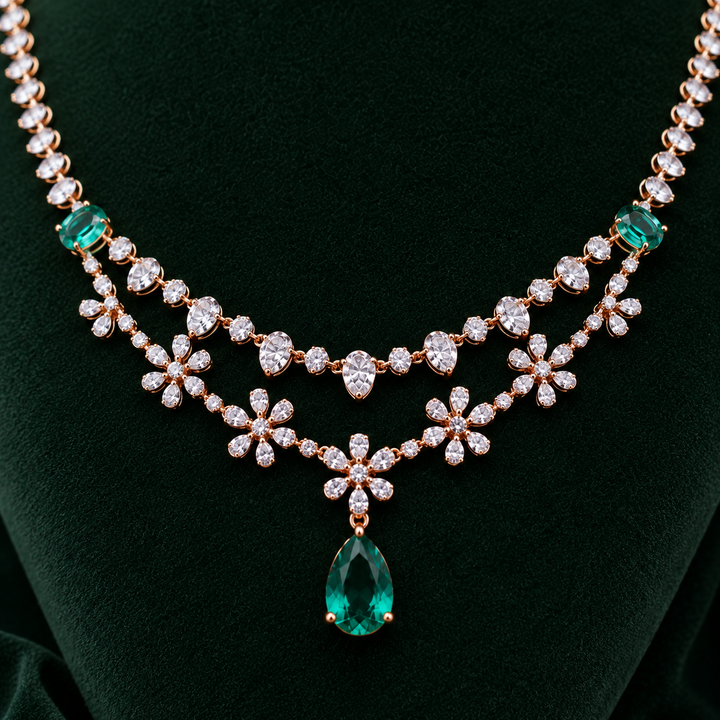 Bridal Emerald & Diamond Necklace Set in 14Kt Gold