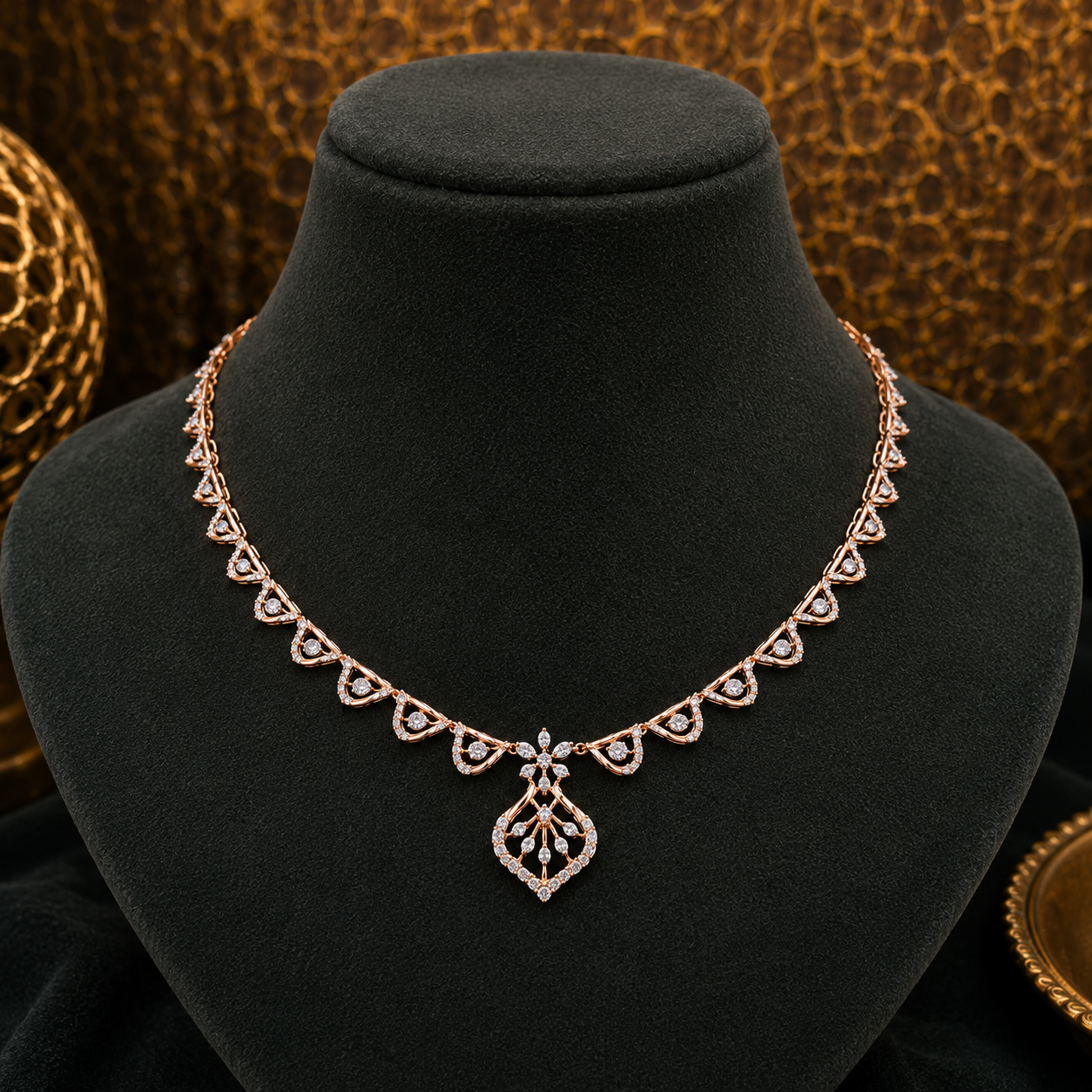 Delicate Diamond Vine Necklace with Matching Earrings