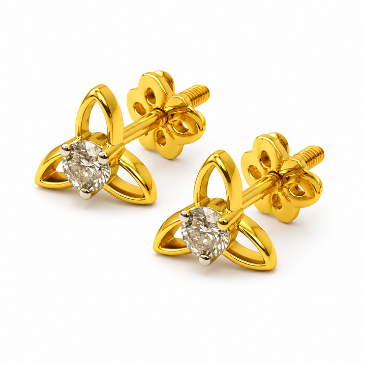 Diamond Stud Earrings in 14Kt Yellow & White Gold