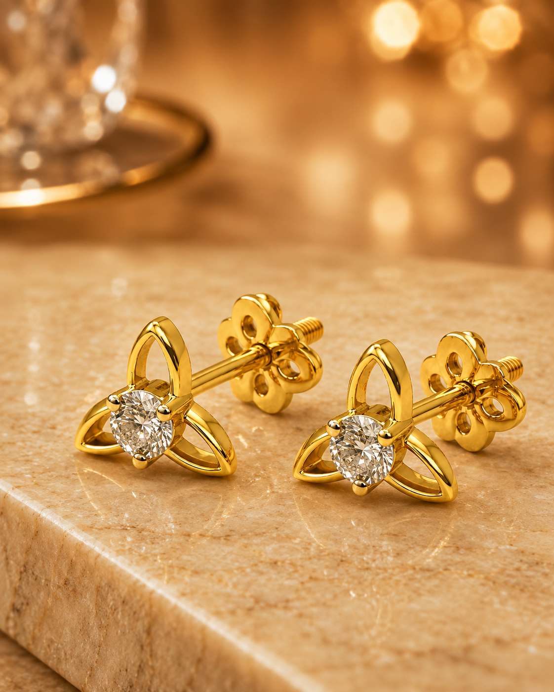 Diamond Stud Earrings in 14Kt Yellow & White Gold