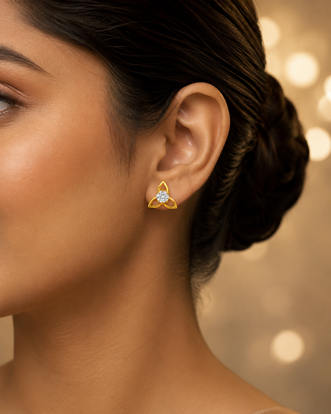 Diamond Stud Earrings in 14Kt Yellow & White Gold