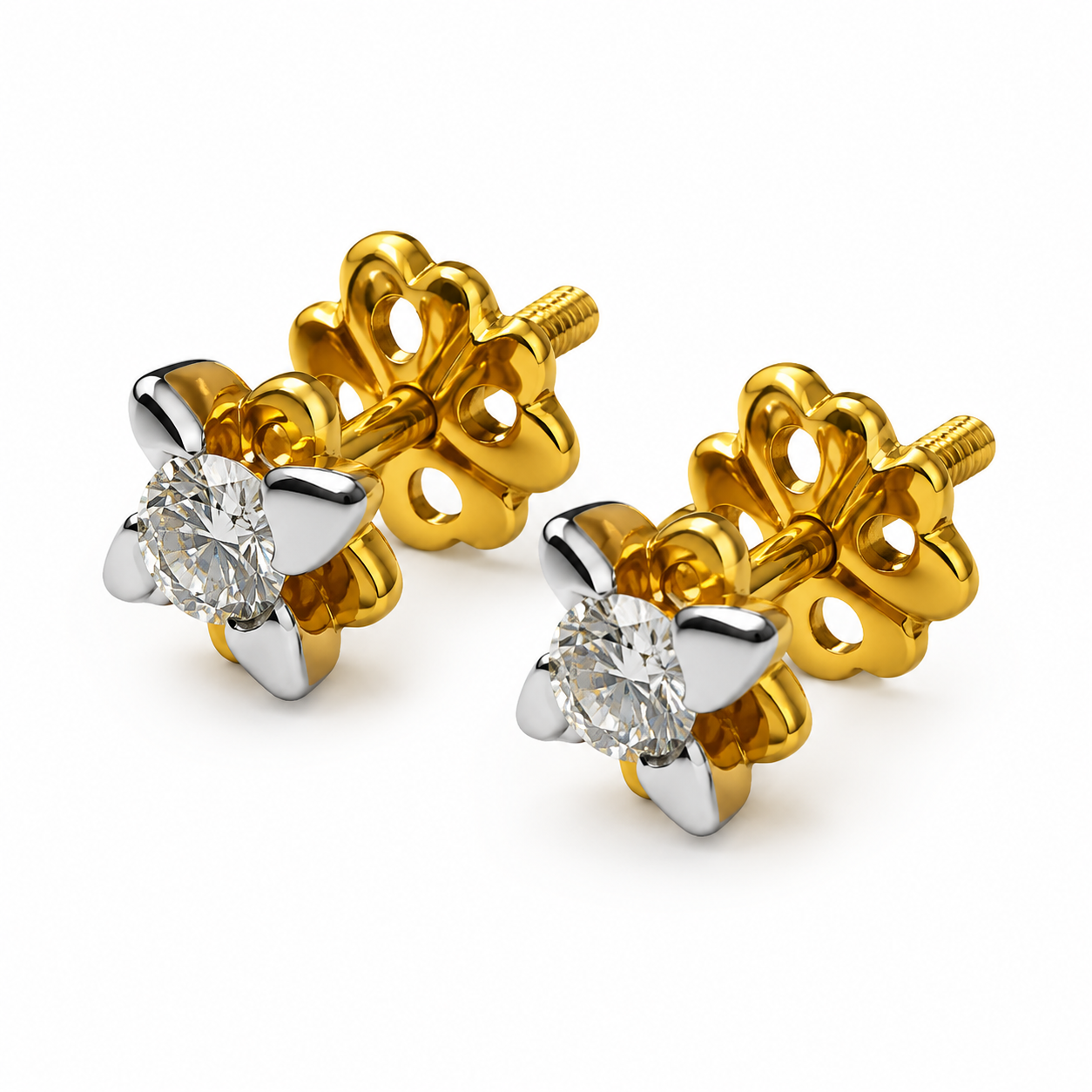 Diamond Stud Earrings in 14Kt Yellow Gold