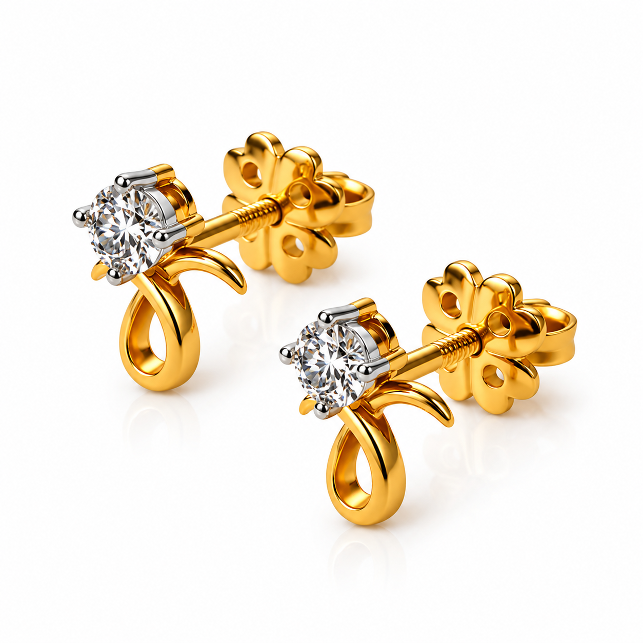 Diamond Solitaire Stud Earrings in 14Kt Yellow Gold