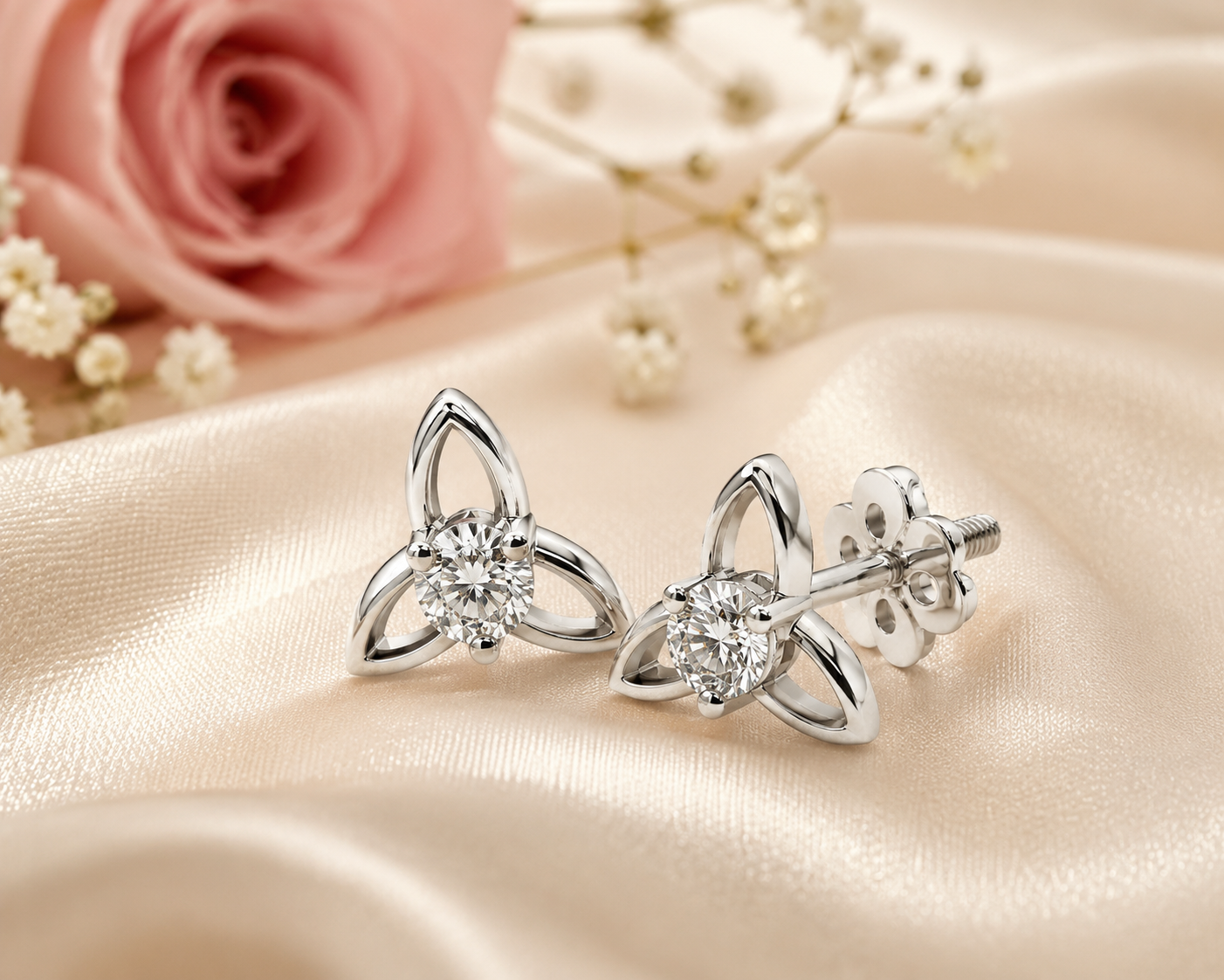 Diamond Stud Earrings in 14Kt Yellow & White Gold