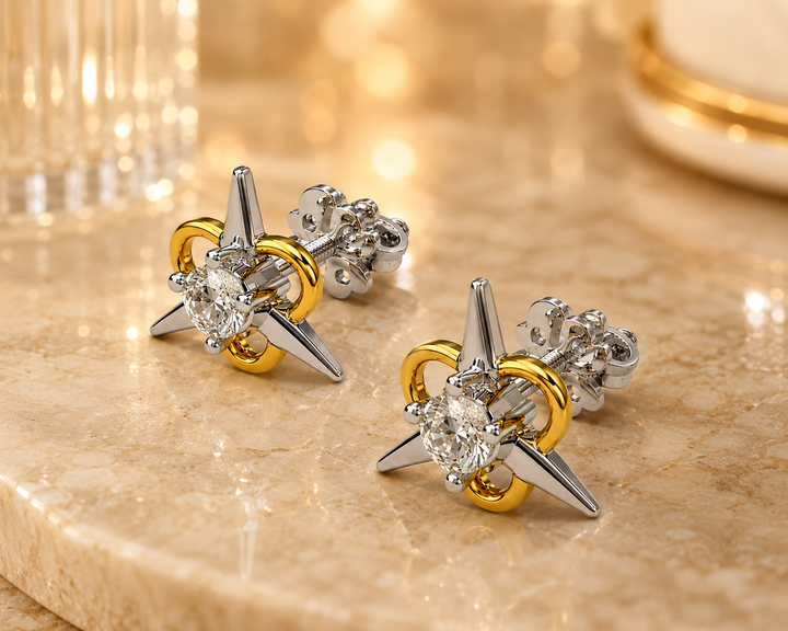 Diamond Stud Earrings in 14Kt Yellow Gold