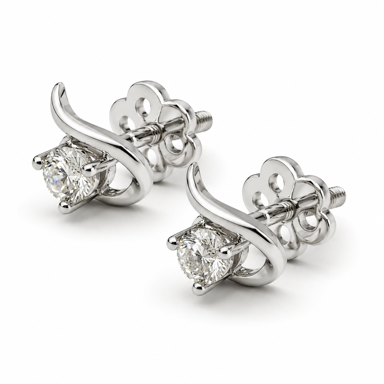 Diamond S-Curve Stud Earrings in 14Kt White Gold
