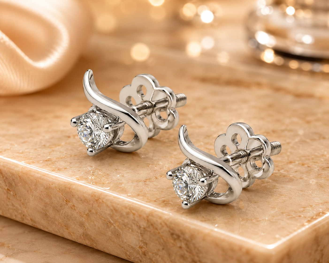 Diamond S-Curve Stud Earrings in 14Kt White Gold