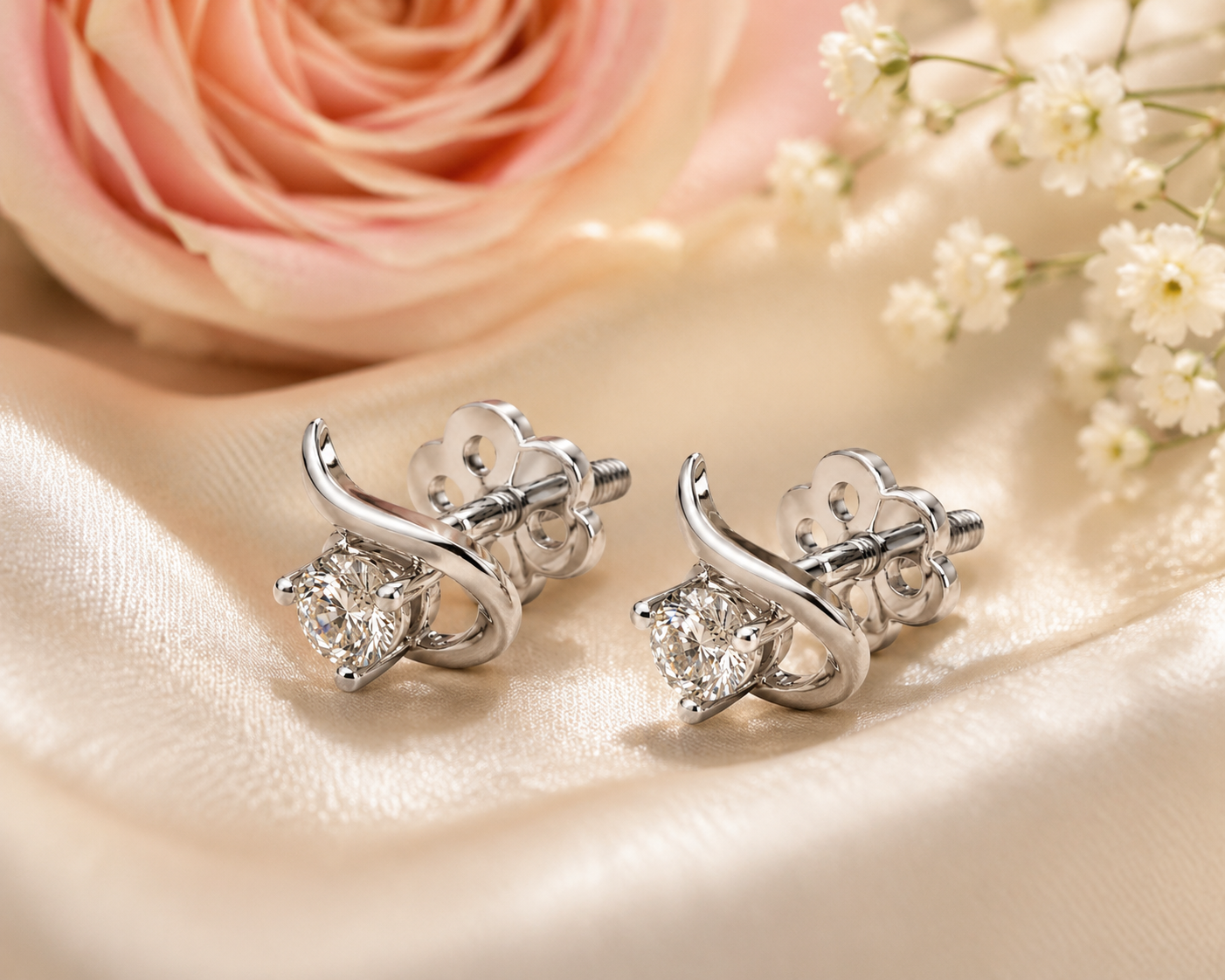 Diamond S-Curve Stud Earrings in 14Kt White Gold