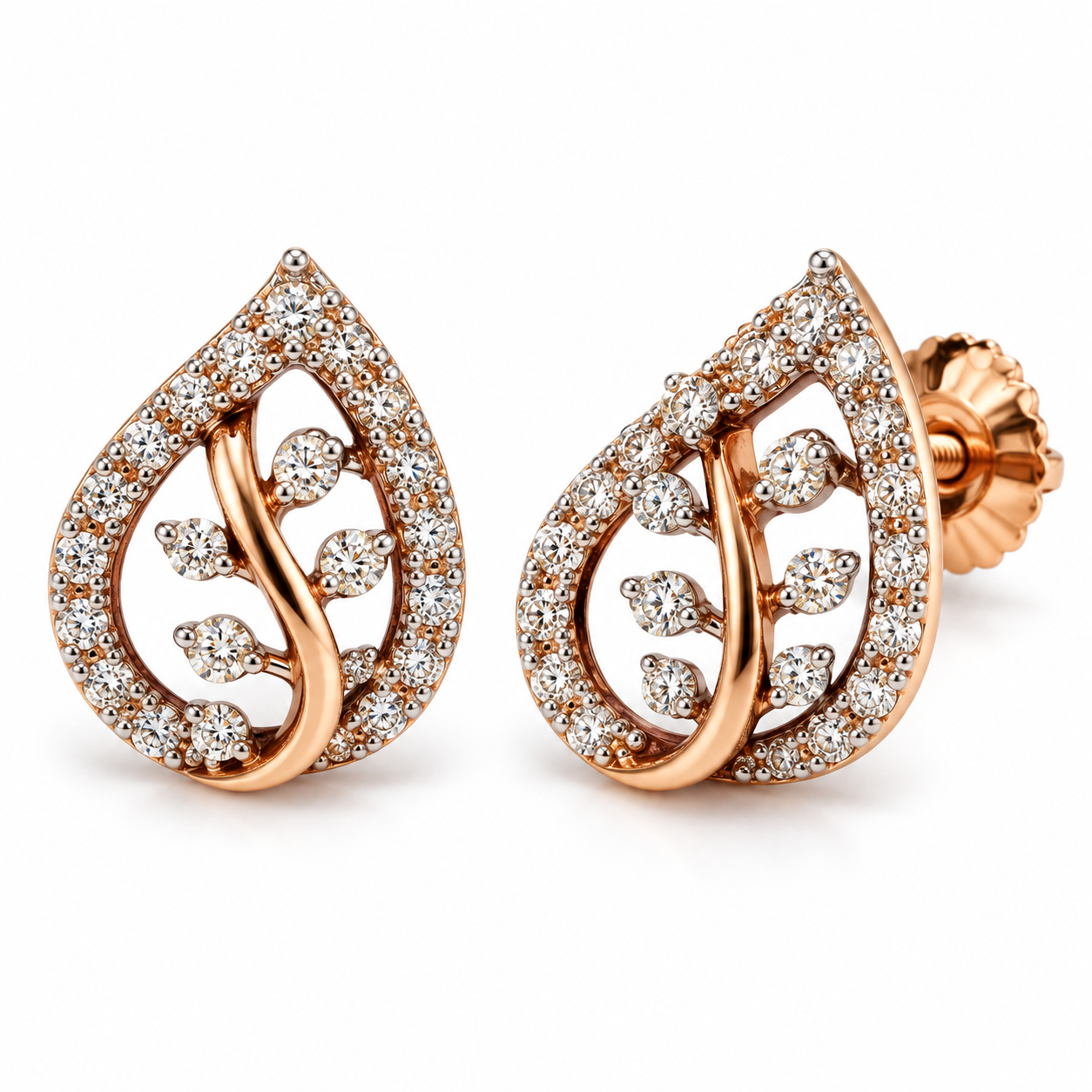 Elegant Leaf Aura Diamond Earrings