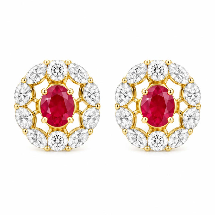 Yellow Gold Ruby & Diamond Tops | 18Kt Gold, 1.07 Ct Diamond & 0.93 Ct Ruby