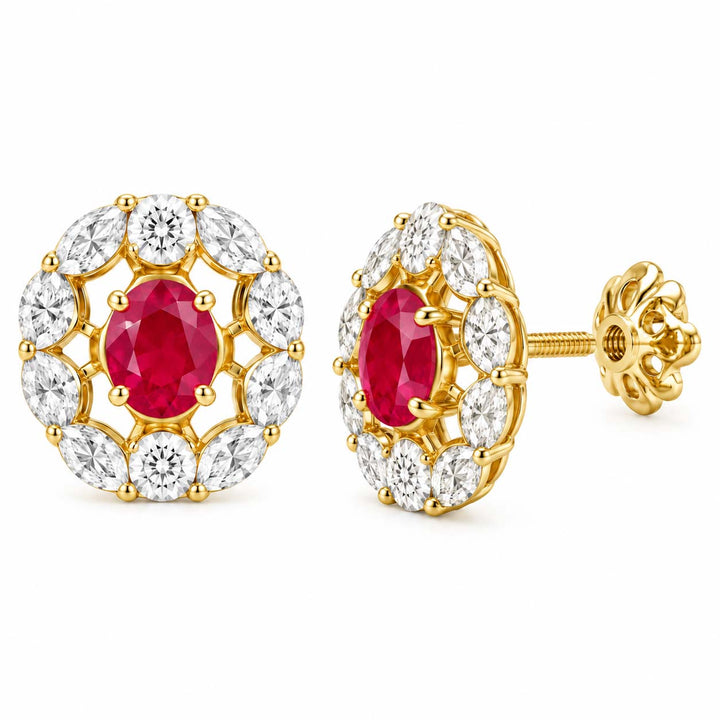 Yellow Gold Ruby & Diamond Tops | 18Kt Gold, 1.07 Ct Diamond & 0.93 Ct Ruby