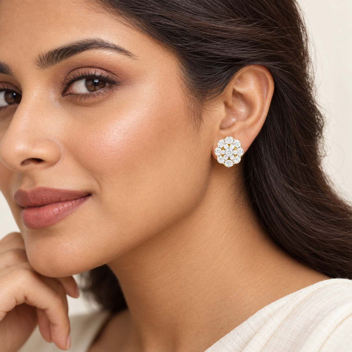 Hexagonal Diamond Earrings Tops