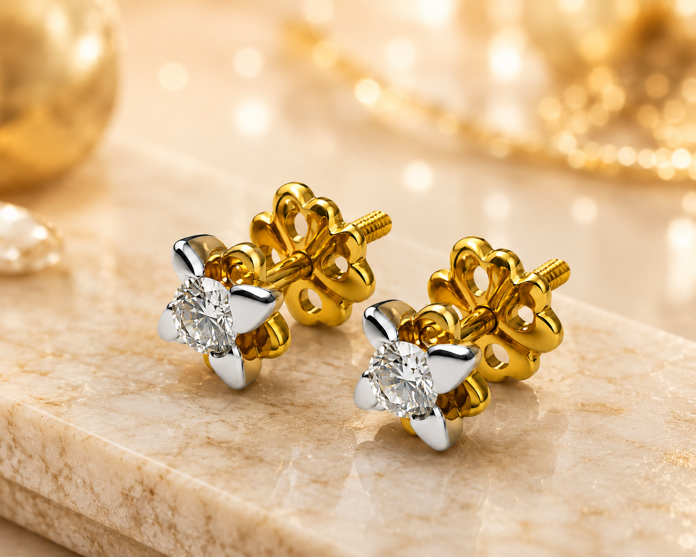 Diamond Stud Earrings in 14Kt Yellow Gold