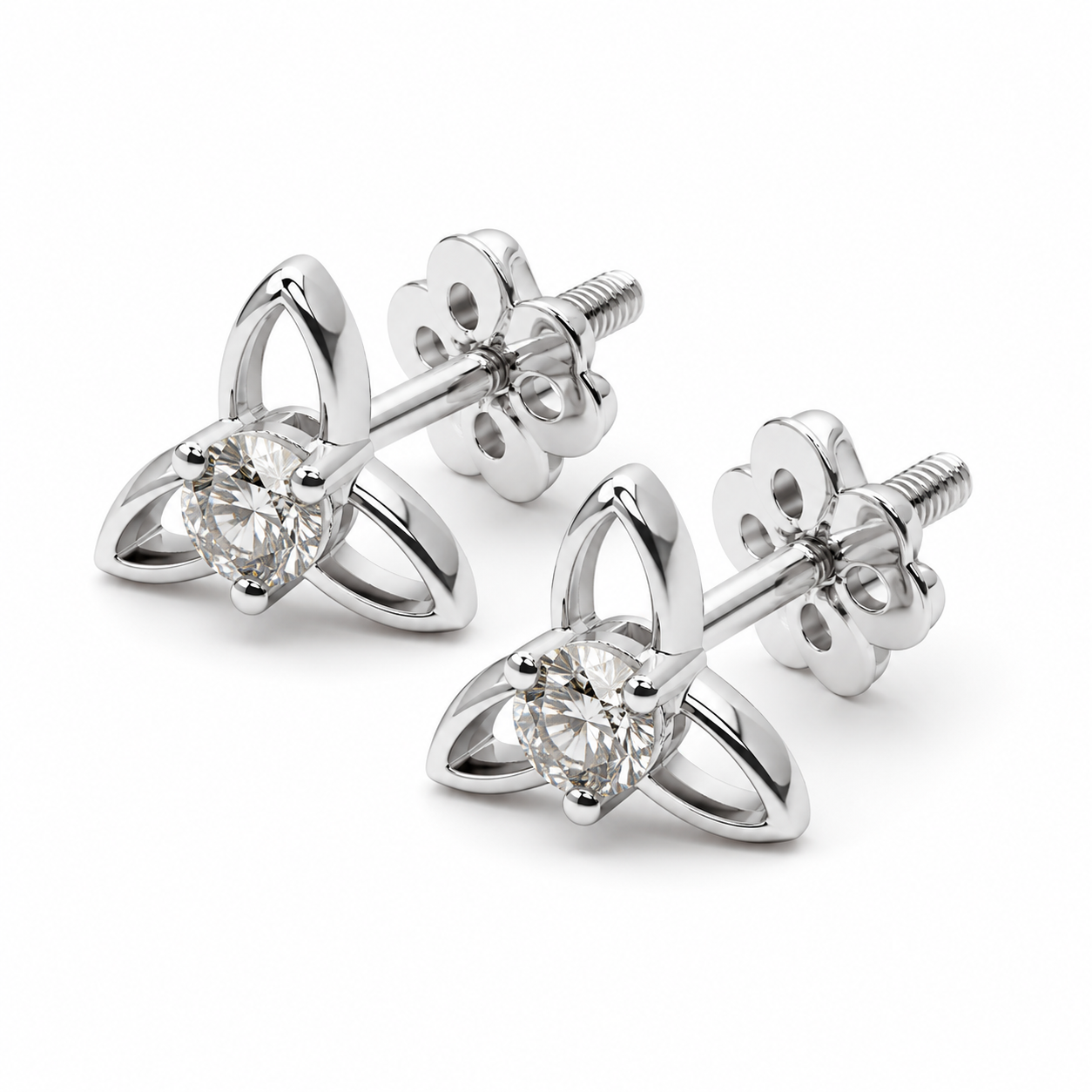 Diamond Stud Earrings in 14Kt Yellow & White Gold