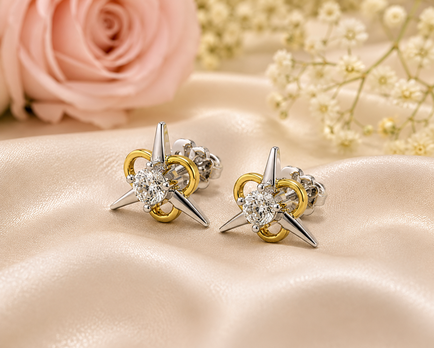 Diamond Stud Earrings in 14Kt Yellow Gold