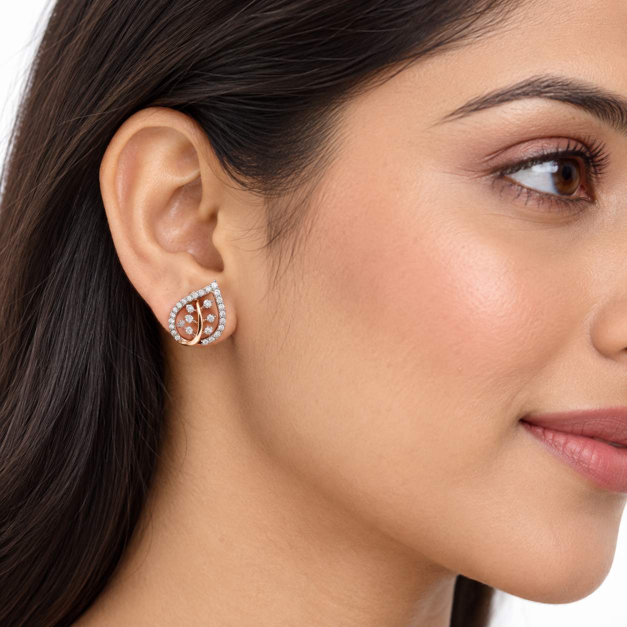 Elegant Leaf Aura Diamond Earrings