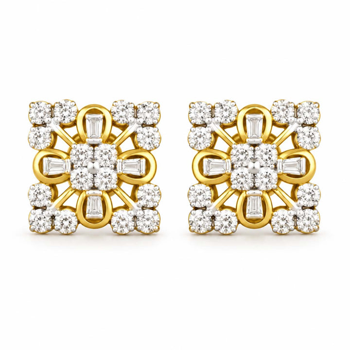 Designer Diamond Studs in Dual-Tone Gold
