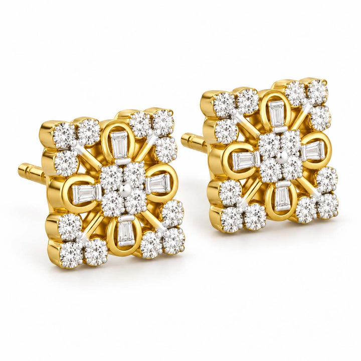 Designer Diamond Studs in Dual-Tone Gold
