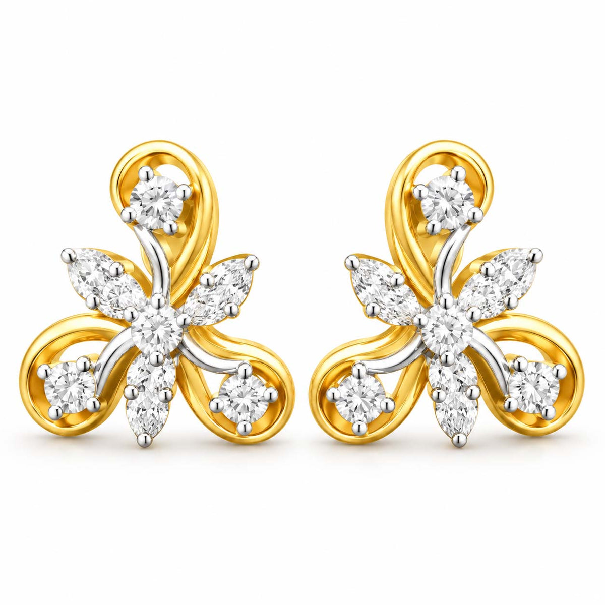 Contemporary Diamond Studs in 18K Gold