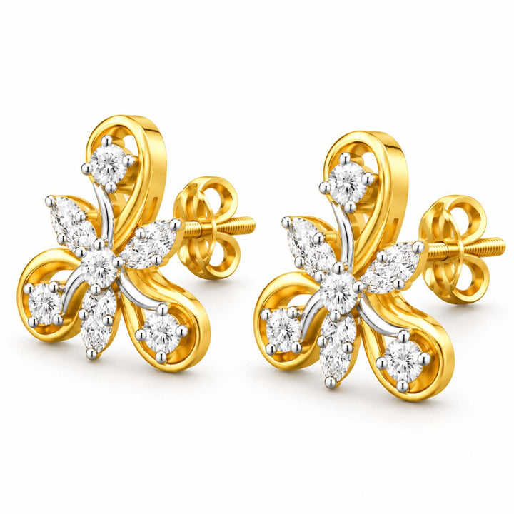 Contemporary Diamond Studs in 18K Gold