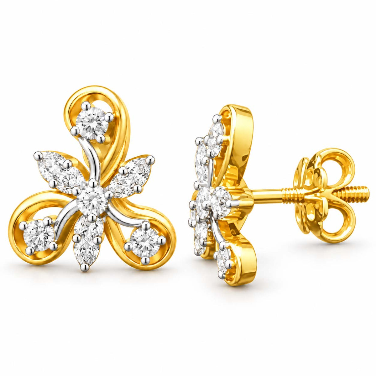 Contemporary Diamond Studs in 18K Gold
