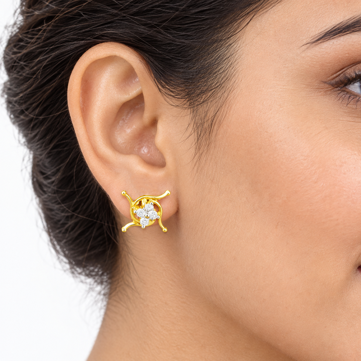 Four-Petal Floral Diamond Stud