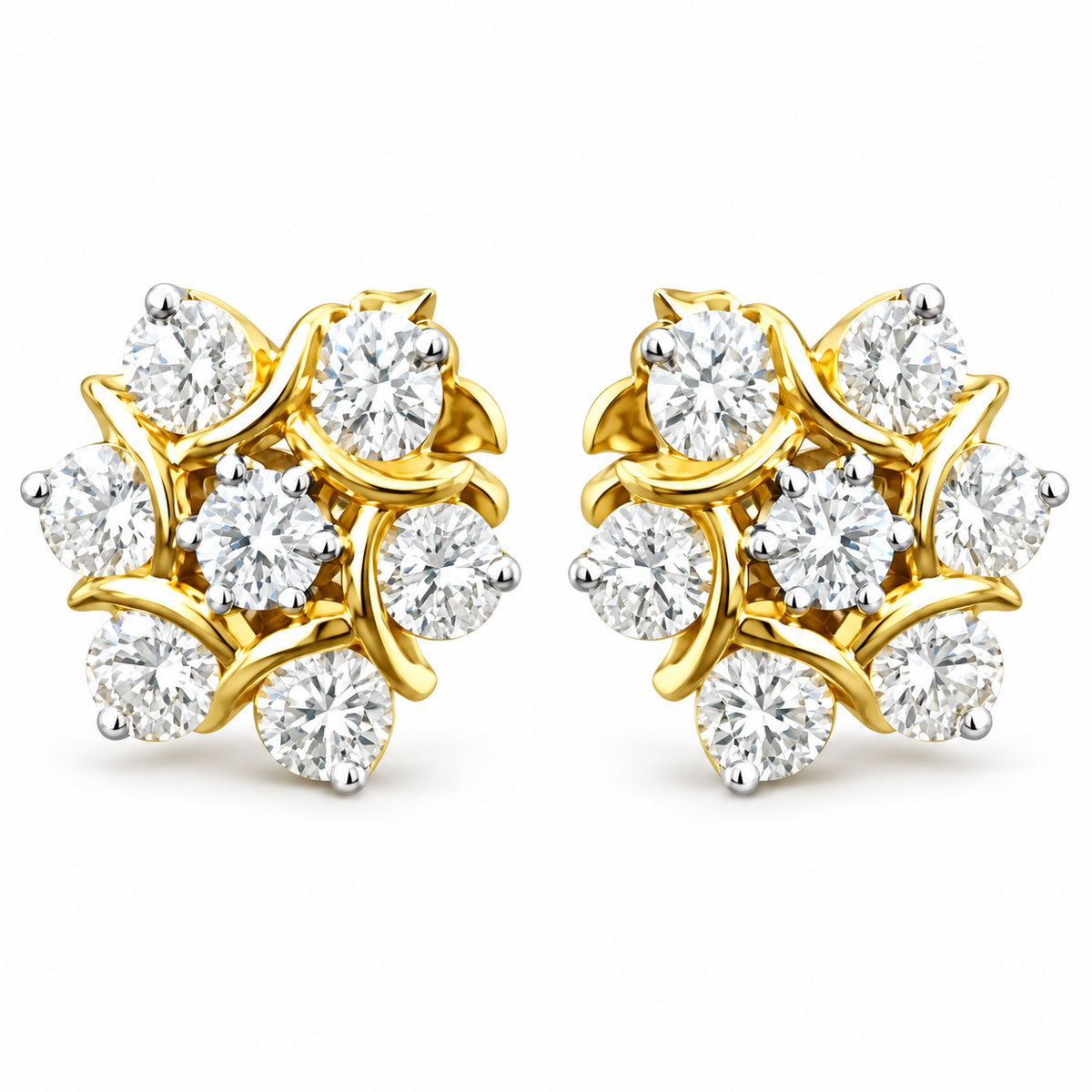 Dual-Tone Gold Diamond Tops | Premium Daily-Wear Earrings
