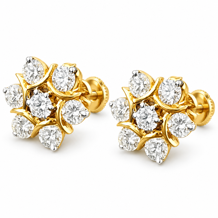 Dual-Tone Gold Diamond Tops | Premium Daily-Wear Earrings