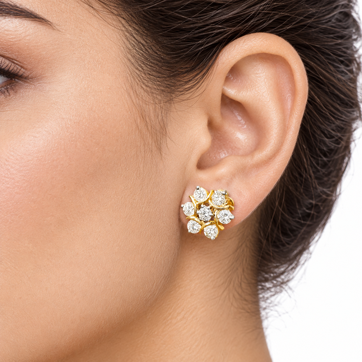 Dual-Tone Gold Diamond Tops | Premium Daily-Wear Earrings