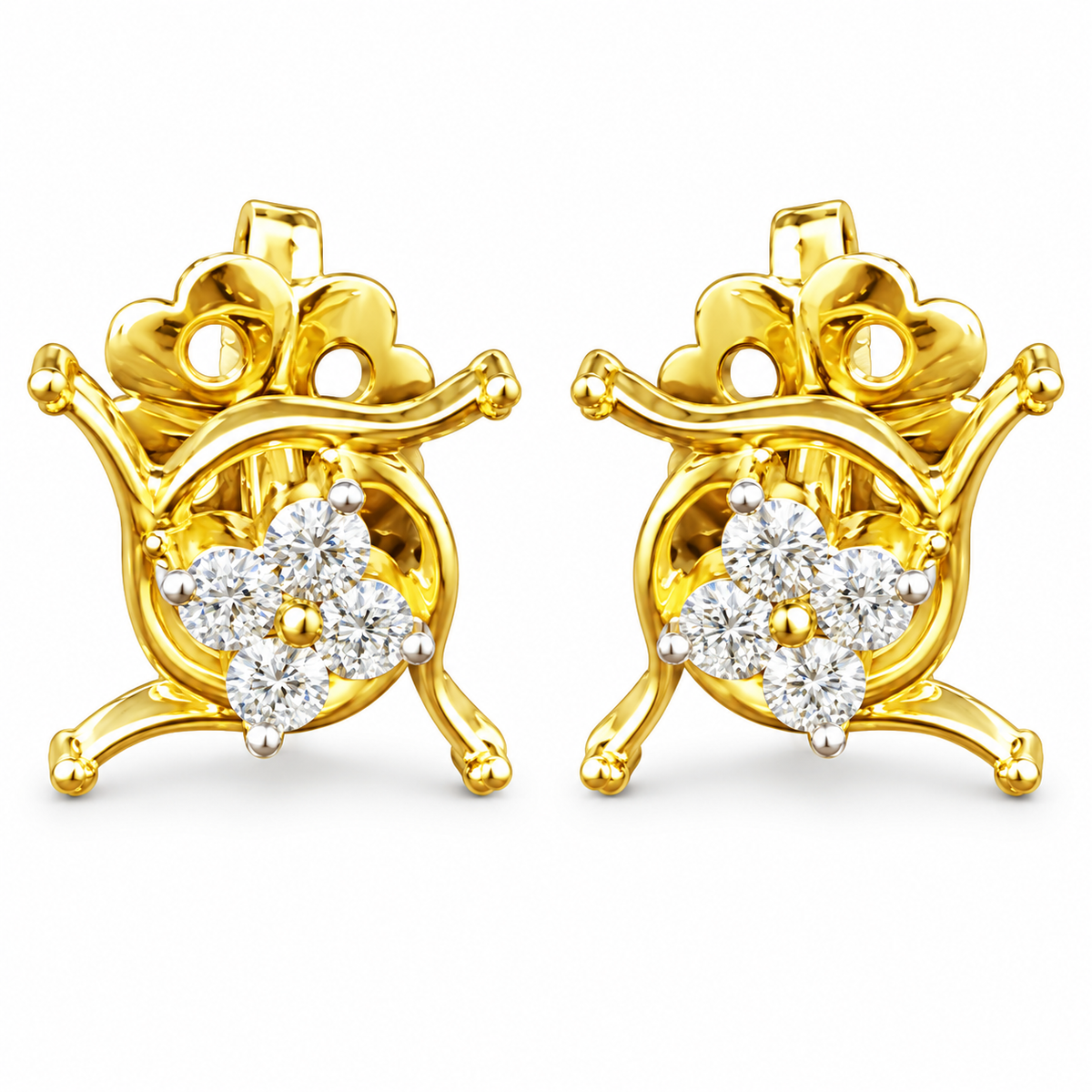 Four-Petal Floral Diamond Stud