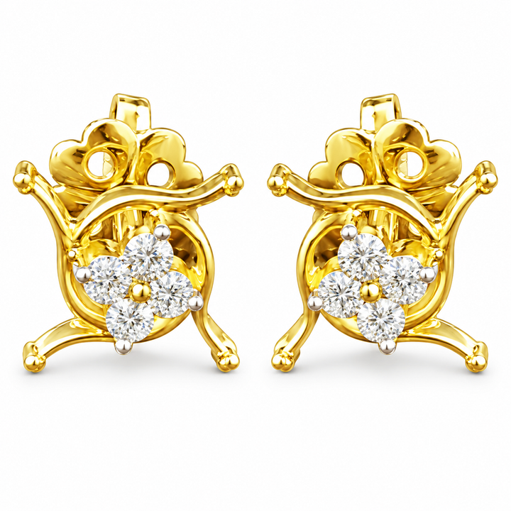 Four-Petal Floral Diamond Stud