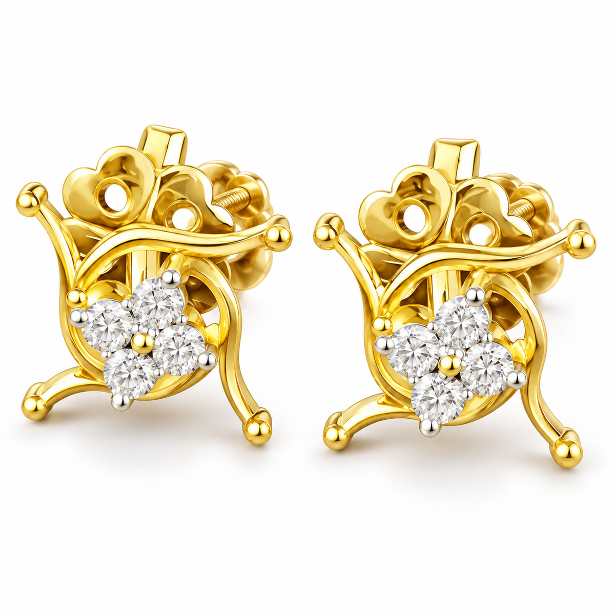 Four-Petal Floral Diamond Stud