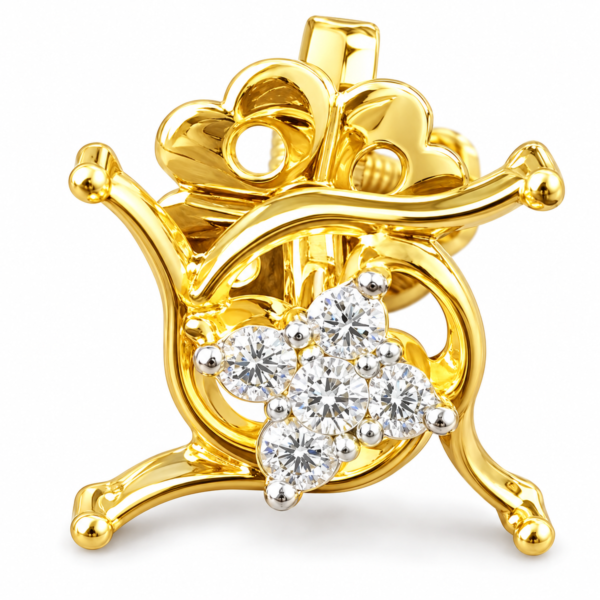 Four-Petal Floral Diamond Stud