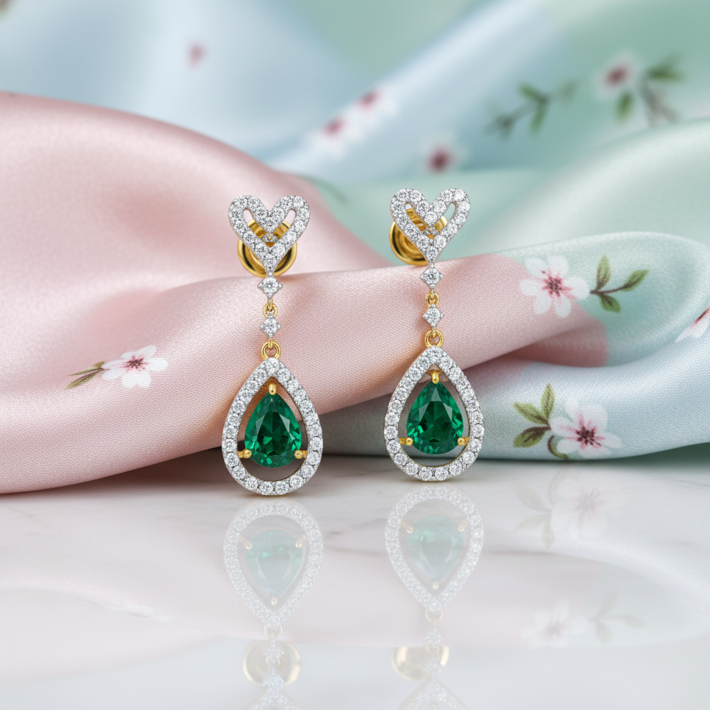Verdant Halo Diamond & Emerald Earrings