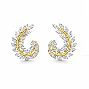 Best Diamond Leaf Swirl Stud Earrings in Yellow Gold in Meerut | Savya Jewels