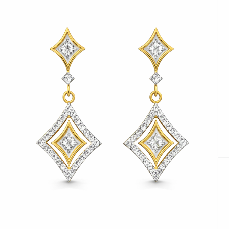 Best Diamond Dual-Tone Geometric Drop Earrings in Meerut | Savya Jewels