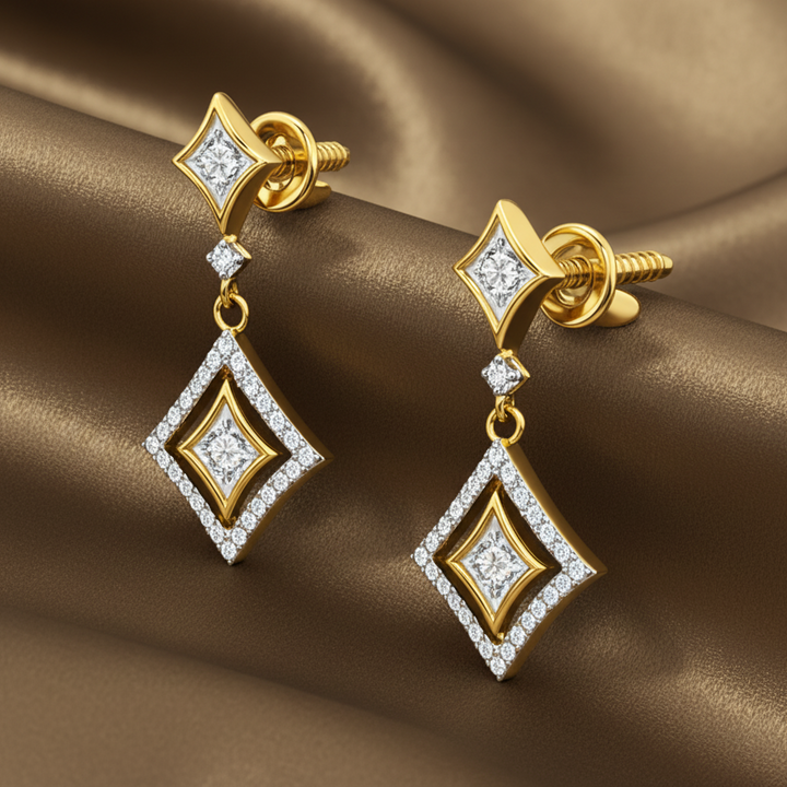 Diamond Dual-Tone Geometric Drop Earrings