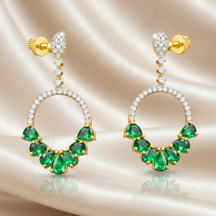 Emerald Diamond Drop Earrings in Yellow Gold