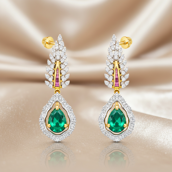 Emerald Diamond Gold Earrings – Certified Stones